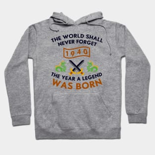1940 The Year A Legend Was Born Dragons and Swords Design Hoodie